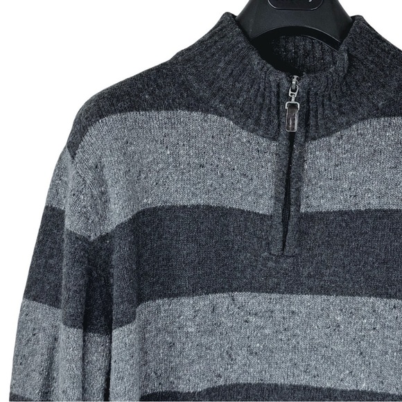 DANIELE BLASI Made In Italy Men's 1/4 Zip Grey Striped Mock Neck Sweater Size L - Picture 1 of 6